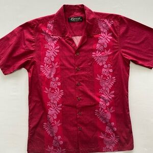 Favant 100% Cotton Tropical Hibiscus Button Down Shirt Red M